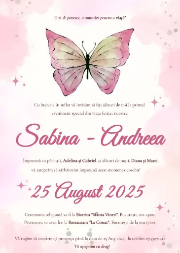 Invitație Botez - Fluture de Vis